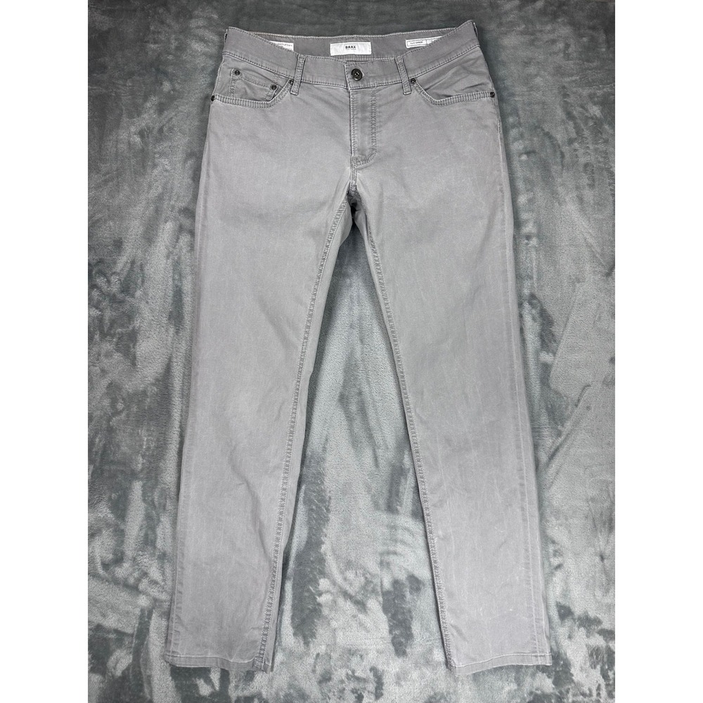 Brax Feel Good Chuck Modern Fit Hi-Flex Grey Pants Mens 34x31 Slim Straight Leg